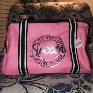 Justice Girls Pink Soccer Duffle Bag